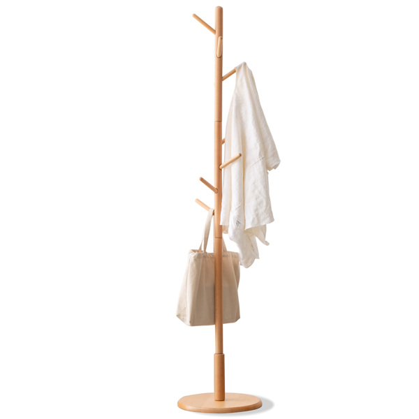Coat Rack, Wooden Coat Rack / Hat Rack Wall Freestanding with 4/8 Hooks, Easy Assemble Coat Rack Round Base Bracket for Clothes, Hats, Accessories, for Bedroom, Office, Hallway, Entrance