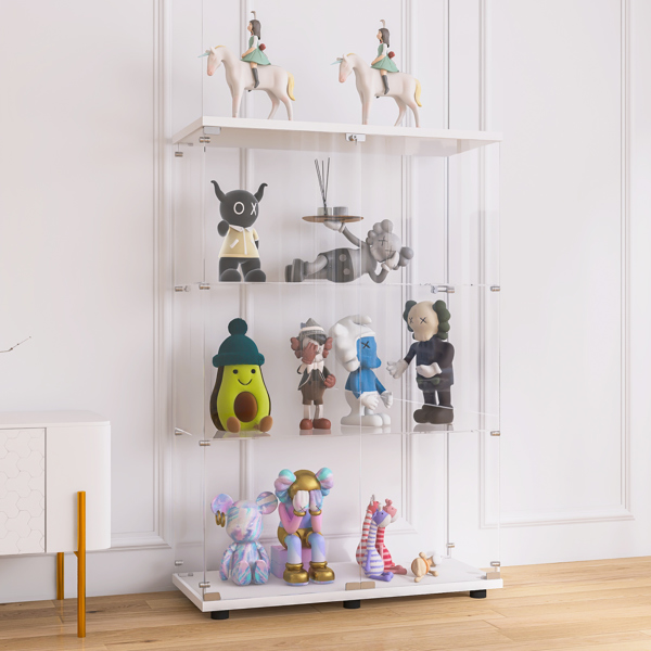 Two-door Glass Display Cabinet 3 Shelves with Door, Floor Standing Curio Bookshelf for Living Room Bedroom Office, 49.49 x 31.77x 14.37, White