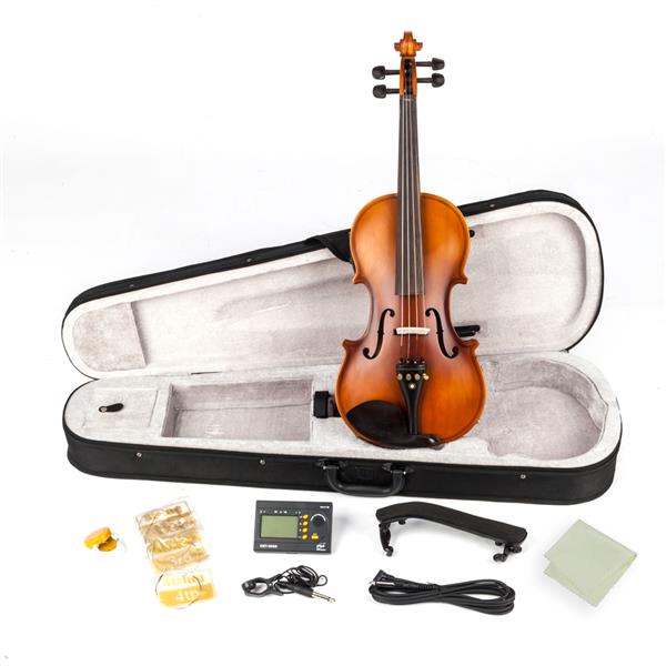 [Do Not Sell on Amazon]Glarry 4/4 Solid Wood EQ Violin Case Bow Violin Strings Shoulder Rest Electronic Tuner Connecting Wire Cloth Matte