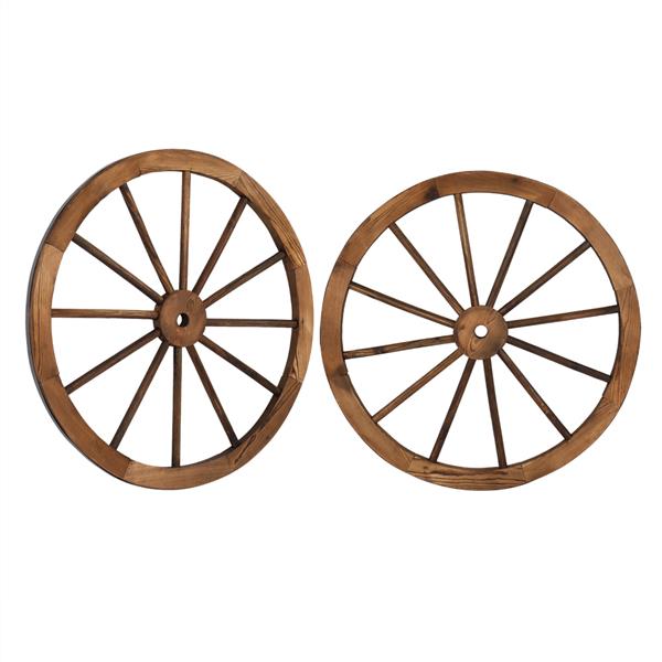2pcs 30-Inch Old Western Style Garden Art Wall Decor Wooden Wagon Wheel Brown