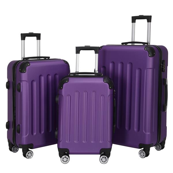 3-in-1 Portable ABS Trolley Case 20&quot; / 24&quot; / 28&quot; Purple