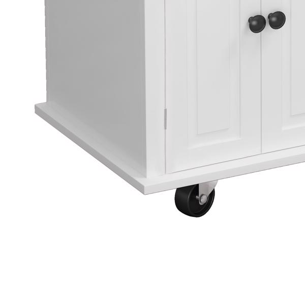 Kitchen Island Cart with Two Storage Cabinets and Two Locking Wheels43.31 Inch Width4 Door Cabinet and Two DrawersSpice Rack, Towel Rack White
