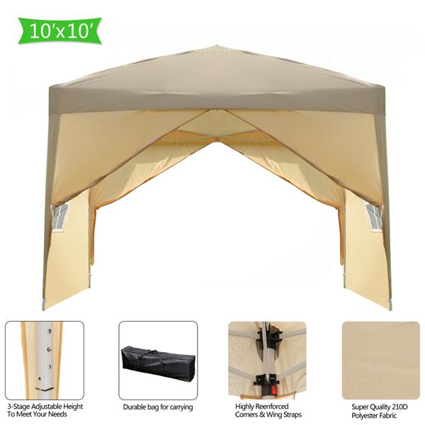 3 x 3m Two Doors &amp; Two Windows Practical Waterproof Right-Angle Folding Tent Khaki