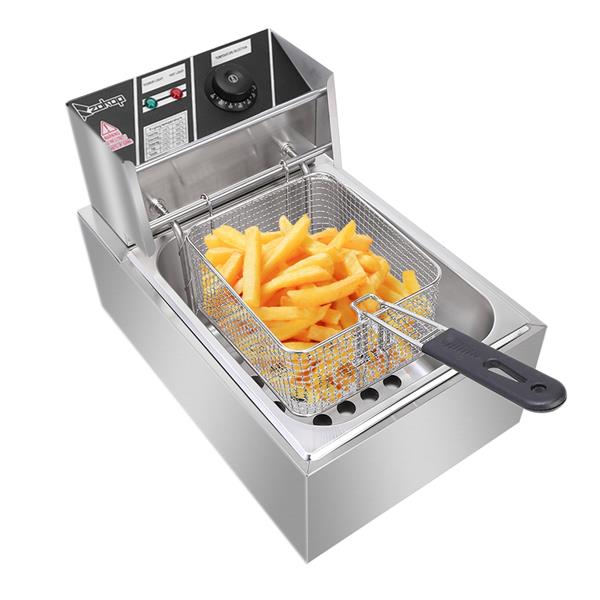 EH81 2500W MAX 110V 6.3QT/6L Stainless Steel Single Cylinder Electric Fryer US Plug