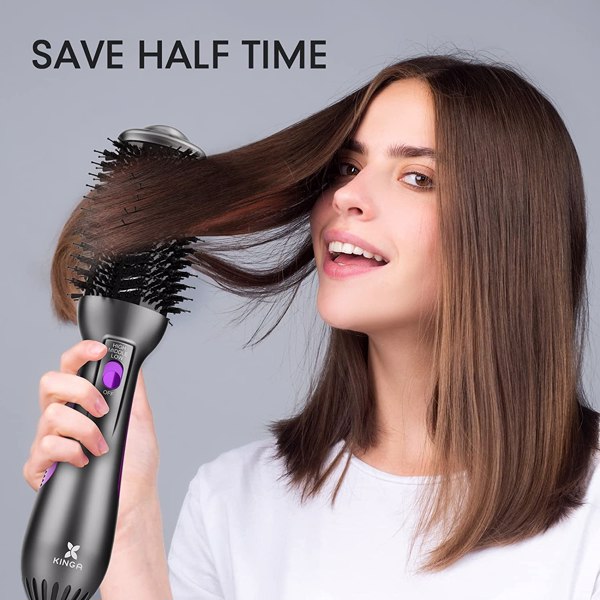 Hair Brush Blow Dryer, One-Step Hair Dryer &amp; Volumizer Styler with Negative Ion Anti-frizz Ceramic Titanium Barrel Hot Air Brush Hair Straightener Brush, Purple Z20