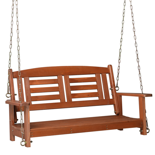 112*53*52cm  500lbs With Chain Double Wooden Swing Reddish Brown