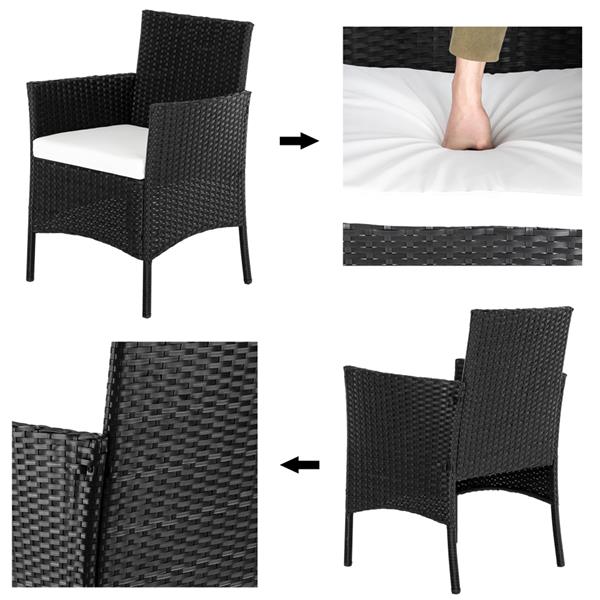 2pcs Arm Chairs 1pc Love Seat &amp; Tempered Glass Coffee Table Rattan Sofa Set Black