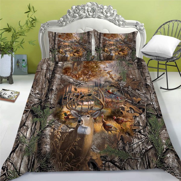 Vintage Home Bedclothes 3D Elk Painting Home Textiles Unique Design Animal Duvet Cover Set Twin