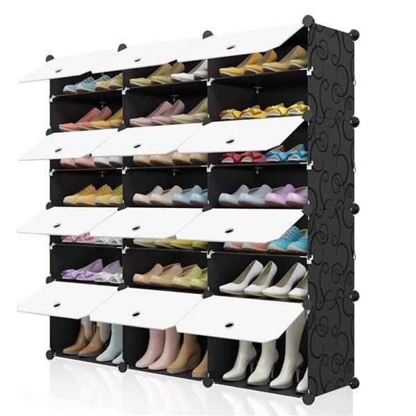 Portable Shoe Rack Organizer 48 Pair Tower Shelf Storage Cabinet Stand Expandable for Heels, Boots, Slippers 8 Tier Black