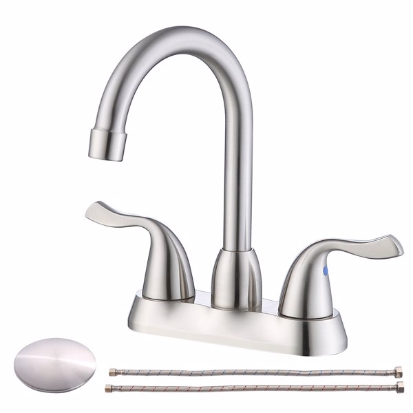 2-Handle Bathroom Sink Faucet with Plastic Pop-up Drain and Lead-Free cUPC Supply Lines RV Bathroom Faucet 3 Holes Brushed Nickel