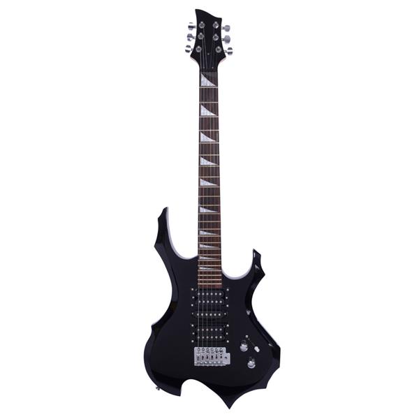 Novice Flame Shaped Electric Guitar HSH Pickup   Bag   Strap   Paddle   Rocker   Cable   Wrench Tool Black