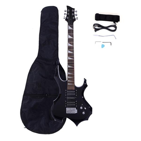 Novice Flame Shaped Electric Guitar HSH Pickup   Bag   Strap   Paddle   Rocker   Cable   Wrench Tool Black