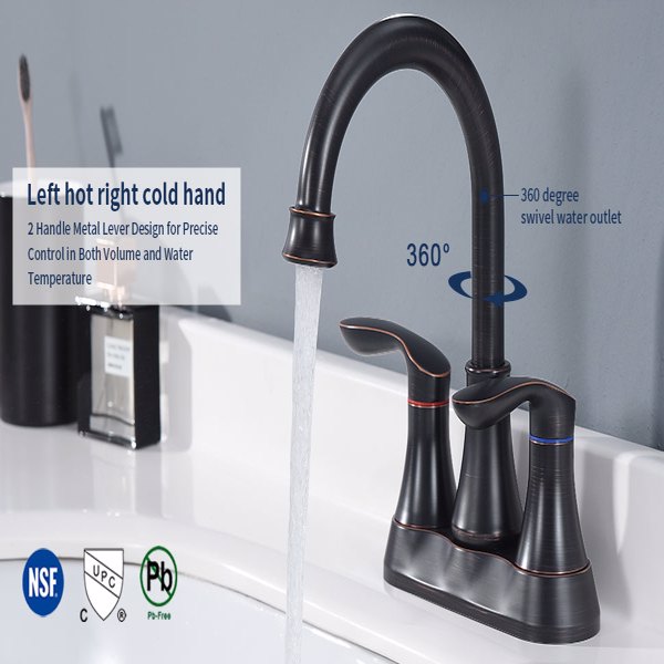 2-Handle 4-Inch Oil Rubbed Bronze Bathroom Faucet, Bathroom Vanity Sink Faucets with Pop-up Drain and Supply Hoses