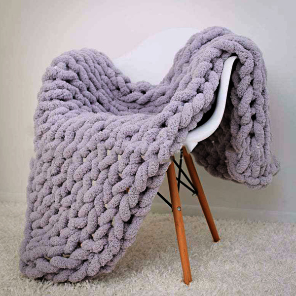 2*2m, Light Grey, Chinille Knitting Blanket Bed Throw Yarn Baby Bulky Soft Throw for Home Decor Chair Sofa Throw