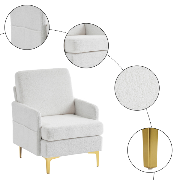Teddy Velvet Gold Feet Indoor Leisure Chair  Off-White