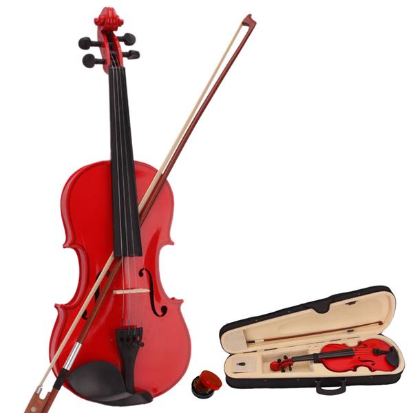 New 4/4 Acoustic Violin Case Bow Rosin Red
