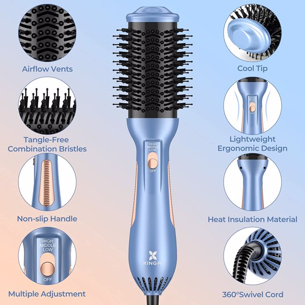 KINGA Hair Dryer Brush In One Blow Dryer Brush Professional Quality Hot Air Brush One Step Blowout Brush Hair Dryer and Volumizer for Drying, Straightening, Curling