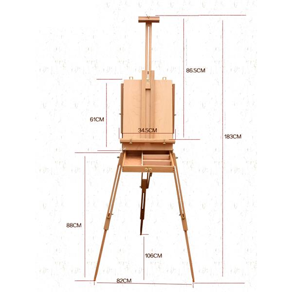 DHX-M Premium Red Beech Portable Sketch Box Oil Painting Easel with Palette 50*34.5*150cm Wood Color