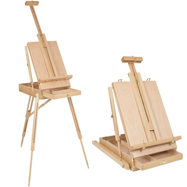 DHX-M Premium Red Beech Portable Sketch Box Oil Painting Easel with Palette 50*34.5*150cm Wood Color