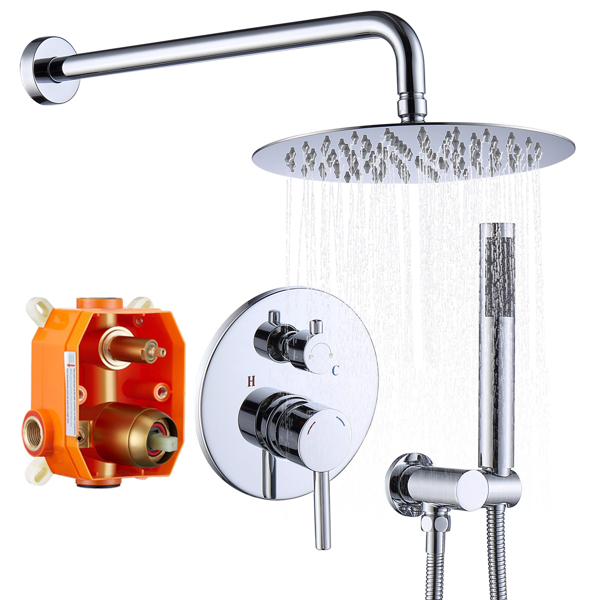 Shower System Shower Faucet Combo Set Wall Mounted with 10&quot; Rainfall Shower Head and handheld shower faucet, Chrome Finish Shower Faucet Rough-In