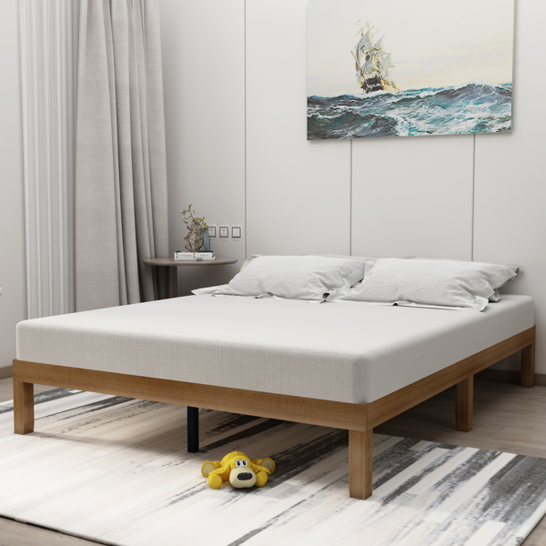 Queen Size Wood Platform Bed Frame,No Box Spring Needed,Strong Wood Slat Support, Easy Assembly