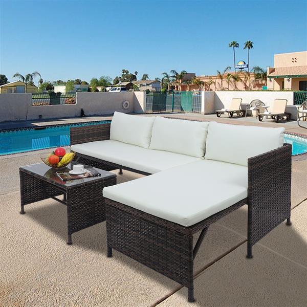 1 Double Seat 1 Chaise Seat 1 Coffee Table Combination Sofa Brown Gradient