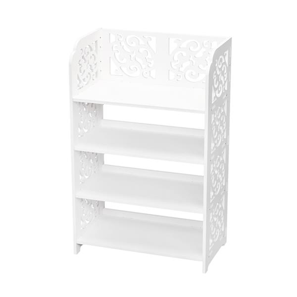 Wood-plastic Board Four Tiers Carved Shoe Rack White A