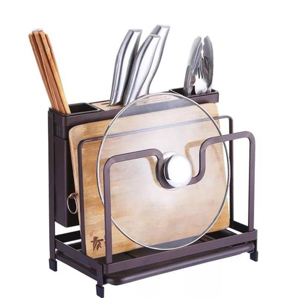 Kitchen Multifunctional Storage Rack with Drip Tray Cutting Board frame Tableware Cutlery Rack Flatware Caddy Pot Cover Lid Frame KJZWJ015HEI