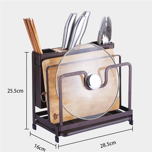 Kitchen Multifunctional Storage Rack with Drip Tray Cutting Board frame Tableware Cutlery Rack Flatware Caddy Pot Cover Lid Frame KJZWJ015HEI