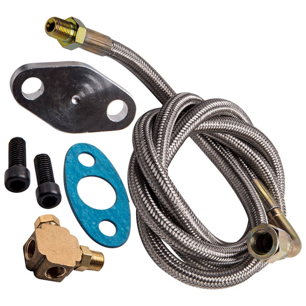 41&quot; TURBO 90 DEGREE OIL FEED LINE KIT T3 T4 T04E T70 T60 T61 1/8 NPT -4AN