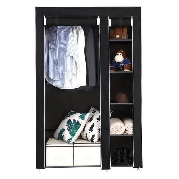 67&quot; Portable Clothes Closet Wardrobe with Non-woven Fabric and Hanging Rod Quick and Easy to Assemble Black