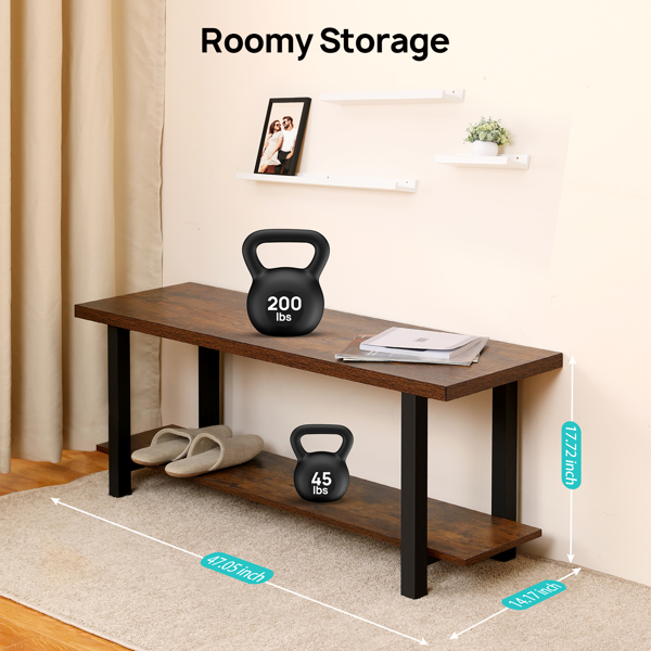 Shoe Bench, 47&quot; Modern Industrial Shoe Rack, Sturdy Shoe Organizer with Iron Frame, Shoe Storage Bench for Entryway, Doorway, Hallway, Living Room, Bedroom, Easy AssemblyVisit the Evajoy Store