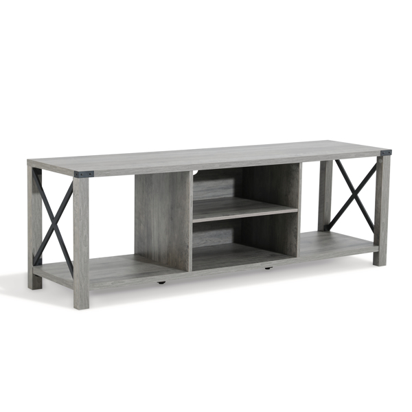 TV Stand for TV up to 65 inches, 55&quot;&quot; Industrial Wood and Metal TV Console Table with Open Storage Shelves, Modern TV Cabinet Entertainment Center for Living Room Bedroom, Rustis Brown