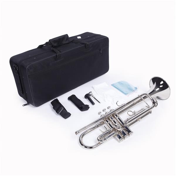 [Do Not Sell on Amazon]Glarry Brass Trumpet Bb with 7C Mouthpiece for Standard Student or Beginner Silver