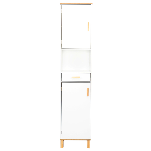 Solid Wood Foot Single Drawer Double Door Bathroom High Cabinet White &amp; Wood Grain Color