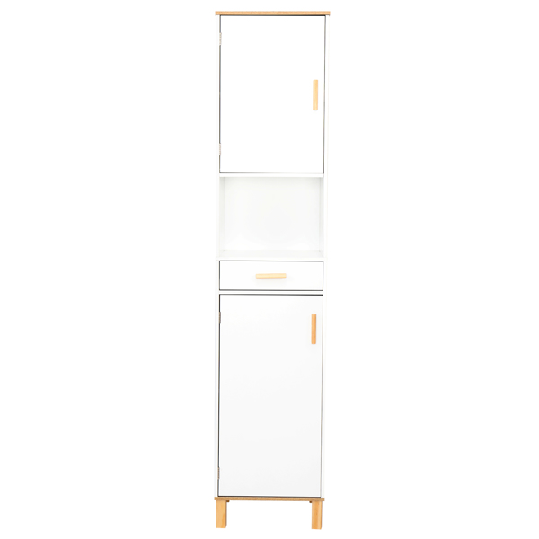 Solid Wood Foot Single Drawer Double Door Bathroom High Cabinet White &amp; Wood Grain Color