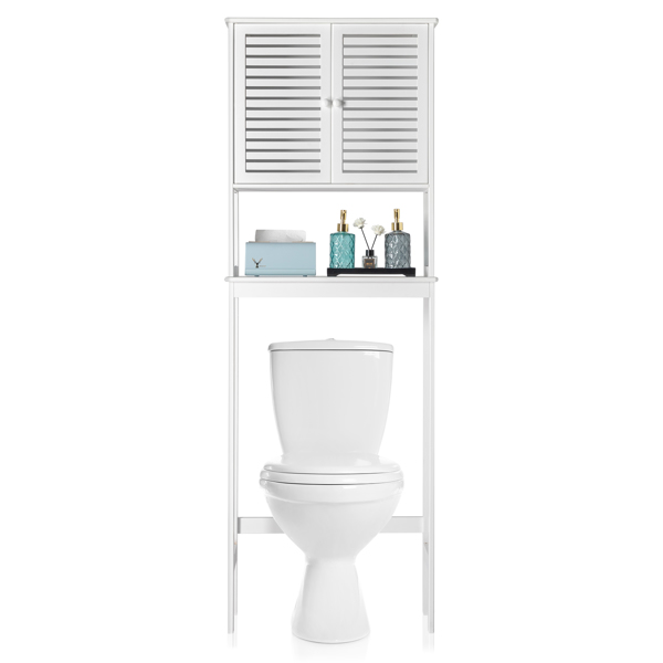FCH Bamboo 2 Doors 1 Shelf Toilet Cabinet Bathroom Cabinet White