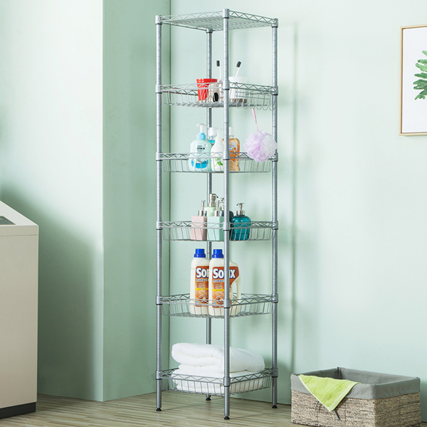 Concise 6 Layers Carbon Steel &amp; PP Storage Rack Silver Gray