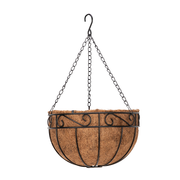 4pcs 12&quot; Black Painted Round Wrought Iron Coconut Palm Hanging Basket