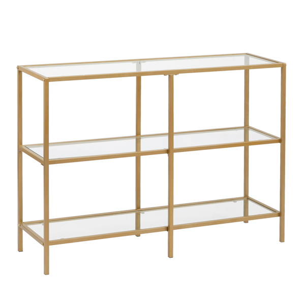 39.4 Console Table, Tempered Glass Sofa Table, Modern Entryway Table, Metal Frame, Easy to Assemble,  for Living Room, Hallway, Gold Color