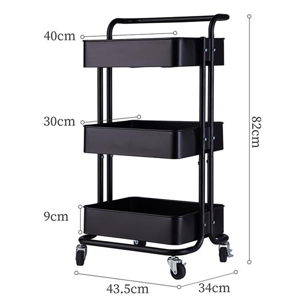 3-Tier Home Kitchen Storage Utility cart with handle-Black