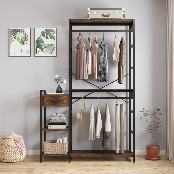 Independent wardrobe manager, clothes rack, multiple storage racksLarge Heavy Duty Clothing Storage Shelving Unit for Bedroom Laundry Room, Brown