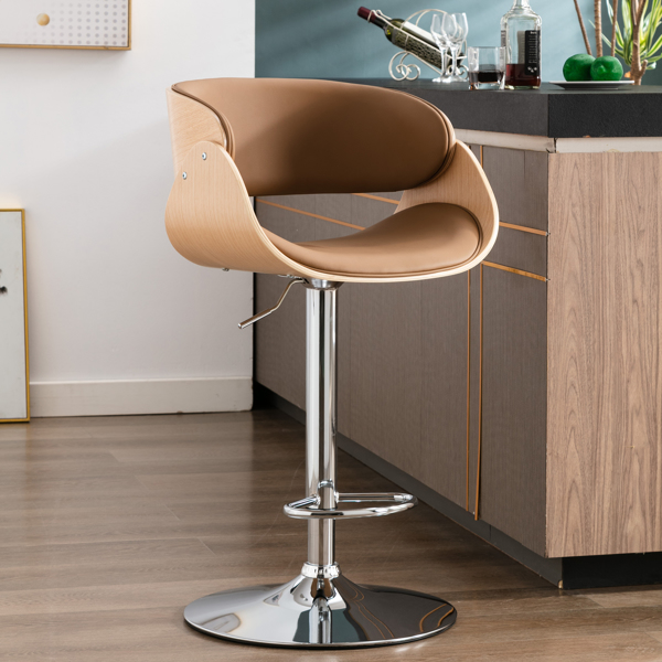 Adjustable/Swivel Bar Stool, PU Leather Ecru Bent wood Bar Chair