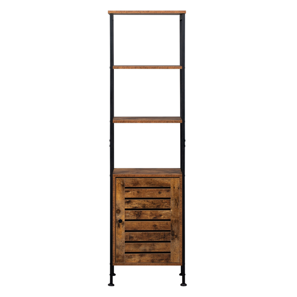 Tall Cabinet, 4-Tier Storage Cabinet with Door and Inside Adjustable Shelf, Steel Frame, Space-Saving, for Living Room, Entryway, Kitchen, Industrial, Rustic Brown