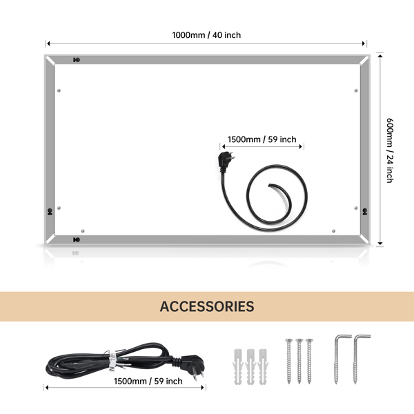 40&quot;*24&quot; LED Lighted Bathroom Wall Mounted Mirror with High Lumen Anti-Fog Separately Control Dimmer Function