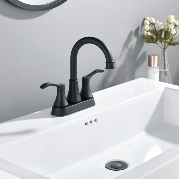 2 Handles Bathroom Sink Faucet, Matte Black 3 Hole Centerset RV Bathroom Faucets, with Stainless Steel Pop Up Drain Sets