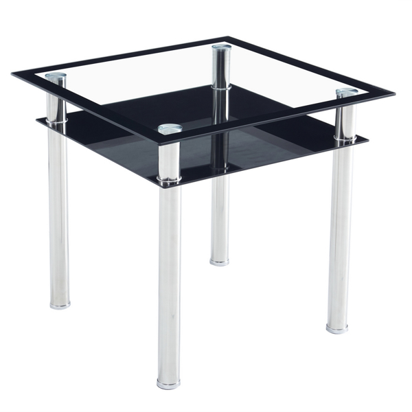 Double-layer Square Tempered Glass Stainless Steel Cylindrical Leg 80*80*75cm Dining Table