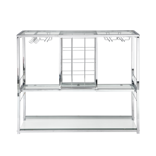 Contemporary Chrome Wine Rack Silver Modern Glass Metal Frame Wine Storage