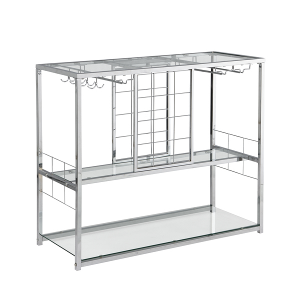 Contemporary Chrome Wine Rack Silver Modern Glass Metal Frame Wine Storage
