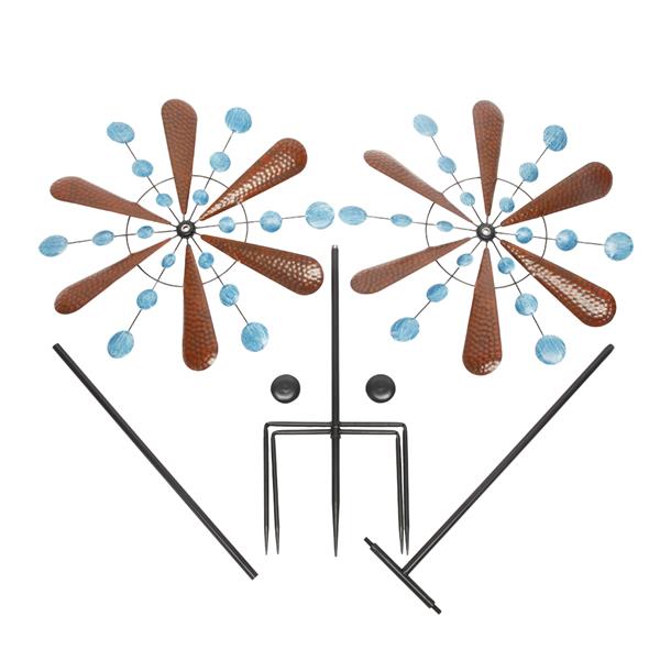 Wrought Iron Windmill Copper Leaf Blue Dots